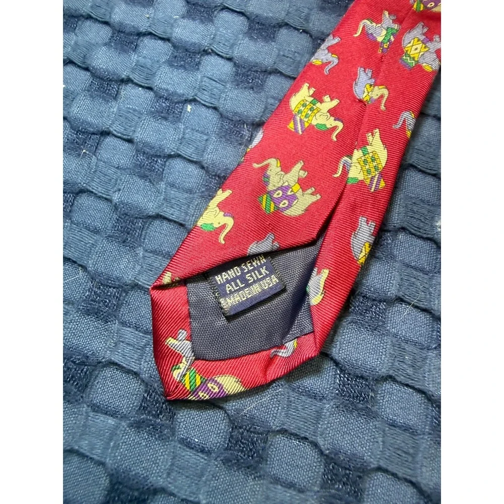 Jos A Banks Executive Collection 100% Silk Tie Hand Sewn Elephant Animal Red